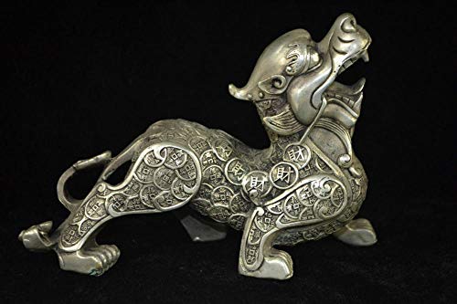 LOSAYM Escultura Figuritas Decorativas Estatuas Antiguo Coleccionable Vintage Tibet Silver Carve Wealthy Dragon Rare Big Statue