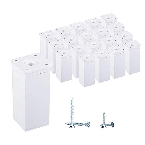 Lote de 20 patas para muebles (10 cm, altura ajustable, perfil angular, 40 x 40 mm, materiales: aluminio y plástico, tornillos incluidos, 20 unidades), color blanco