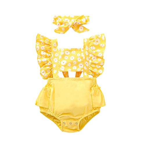 Luckycat Body Infantil para bebés recién Nacidos con Volantes Mamelucos sin Mangas Mono Trajes Ropa Bebe Peleles Patrón de Fresa Monos + Sombrero para Recien Nacido Niña Niño 0-24 Meses Ropa Verano