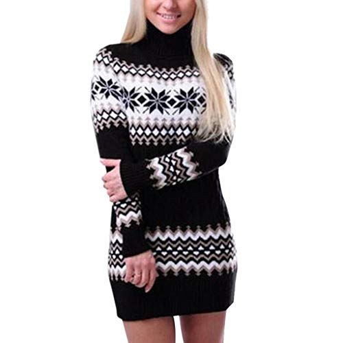 Luckycat Suéteres Vestidos Navideños Jersey de Navidad Pullover de Punto para Mujer Mini Vestido de Jersey Suéter Suelto de Manga Larga con Cuello Redondo de Punto para Mujer Invierno Fiesta