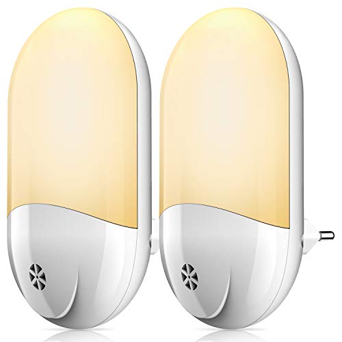 Luz Nocturna Infantil (2 Pack),BICASLOVE Luz Calida LED Noche con Enchufe Luz Sensor,Ahorro de Energía para Habitación Bebé,Niños,Dormitorio,Sala,Pasillos,Cocina [Clase de eficiencia energética A]