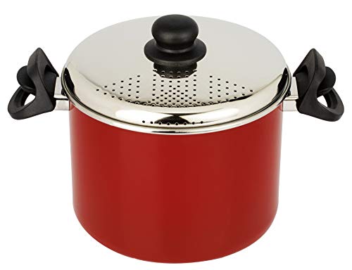 Magefesa Praga - Olla alta para cocer pasta 22cm de acero vitrificado exterior rojo. Antiadherente bicapa reforzado, aptas para todo tipo de cocinas, especial inducción. 50% de ahorro energético.