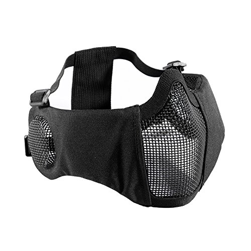 Máscara facial plegable para Airsoft, de OneTigris, de malla, con protección auditiva, color Negro
, tamaño 20cm x 15cm