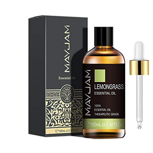 MAYJAM Lemongrass Essential Oils 100 ml, 100% Aceites Esenciales Naturales Puros, Aceite Esencial de Aromaterapia de Grado Terapéutico, Aceites de Fragancia para Relajación, Sueño, Regalos Perfectos