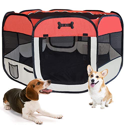 MC Star Portátil Parque Corral Oxford Cachorro Animales para Perros, Gatos, Conejos y Pequeño Animales, 125 x 125 x 64 cm (Rojo)