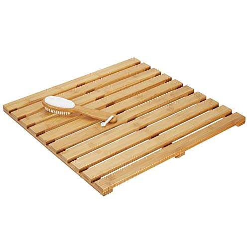 mDesign Alfombra de bambú – Alfombrilla de baño rectangular de bambú ecológico – Accesorio de baño y ducha con estética de spa – color bambú