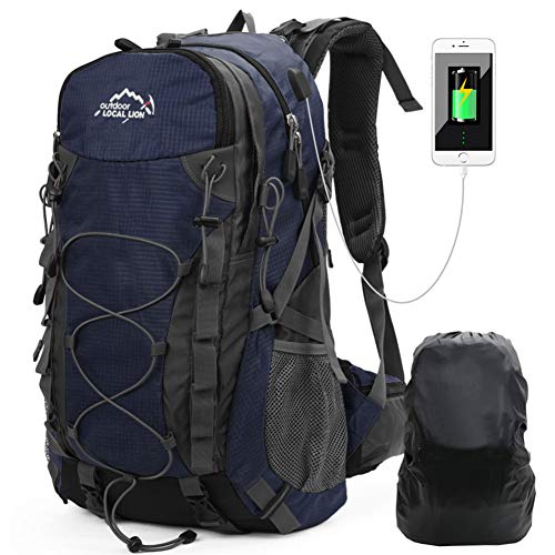 Meisohua Mochila de Senderismo, 40L Impermeable Mochila de Escalada para Camping Ciclismo Deportes al Aire Libre Morral para Viajes Acampadas USB - Azul Marino