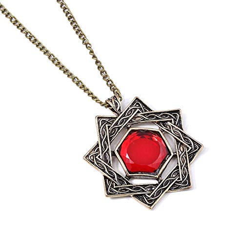 MINTUAN Juego The Elder Scrolls 5 Skyrim Collares Amuleto de Mara Arkay Morrowind Collar Largo Hermandad Oscura Colgante de Cristal Rojo Regalo