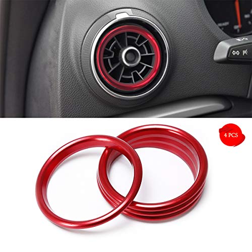 MLING Juego de 4 Piezas Coche Anillos de Decoración para Coche Consola Interior de Aire Acondicionado Compatible para A3 2013-2018 Rojo