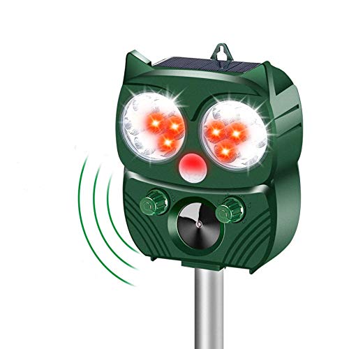 MOHOO Repelente Solar Para Gatos Repelente Ultrasónico Para Animales 5 Modo Ajustable Repelente De Gatos LED, Impermeable,Carga Solar y USB, Exterior, Ahuyentador de Gatos,Perros,Ratones etc