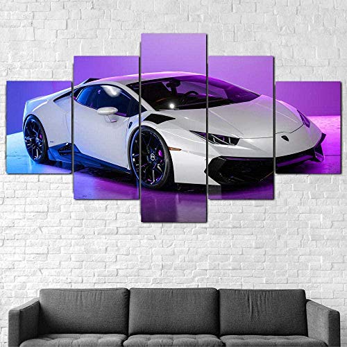 MSKJFD Cuadro En Lienzo Imagen Impresión Pintura Decoración Canvas De 5 Pieza Mural Moderno Decor Hogareña Marco Cuadro Lambor Huracan Neon Car