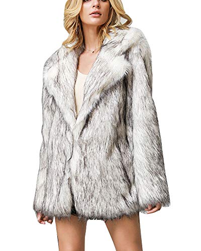 Mujer Chaqueta de Manga Larga Forro Polar de Piel sintética Suave Abrigo de Talla Grande Parka Cálido Suave Imitacion Piel Sintetica Chaquetas Outwear Overcoat Blanco Negro M