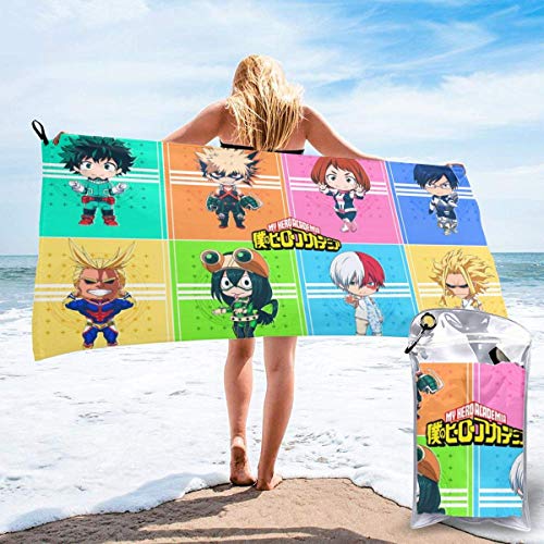 My Hero Academia Toallas de Playa adecuadas para Nadar, Gimnasio, Ducha, Mochila, Viajes y Exteriores, súper absorbentes, Ligeras y de Secado rápido, Vienen con Ganchos y Bolsas ~ QA4