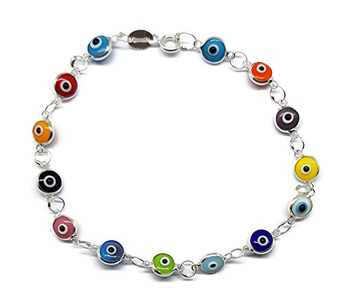 MYSTIC JEWELS by Dalia - Pulsera de Plata Mal de Ojo - 19cm (Multicolor) (Multicolor)