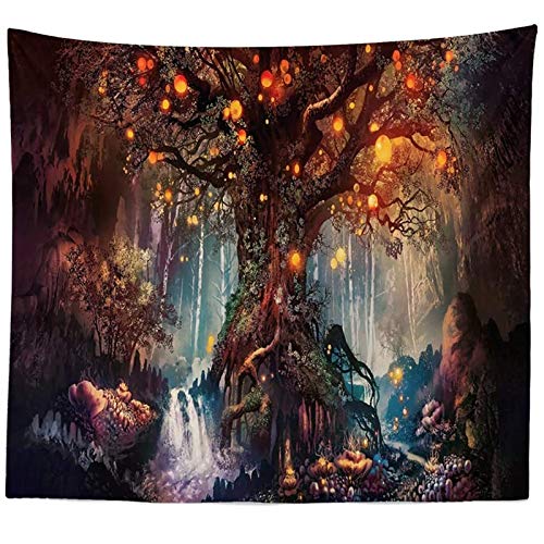 N / A Deseando Linterna Tapiz de árbol Soporte de Pared Paisaje psicodélico Tapiz de Pared Alfombra Alfombra Bohemia Hippie decoración del hogar Tapiz Tapiz a17 73x95cm