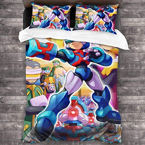 N \ A Juego de funda de edredón tamaño Queen con cierre de cremallera, ultra suave Zero Mega-Man juego de funda de edredón de 3 piezas (1 funda de edredón + 2 fundas de almohada) 86 pulgadas x 188 cm