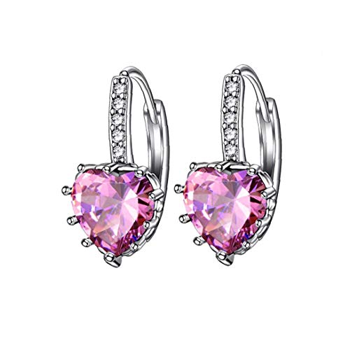 NaisiCore En Forma de corazón Pendientes Zircon Rhinestone cuelga el oído de la joyería de la Boda del aro hipoalergénico Encanto joyería de fantasía Rosa