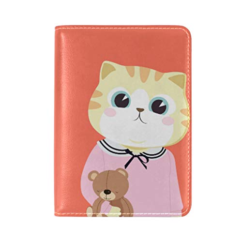 Naranja Divertido Gato Kitty Piel Genuina Pasaporte Titular Portada Funda de para Chicas Viajes Hombre Mujer