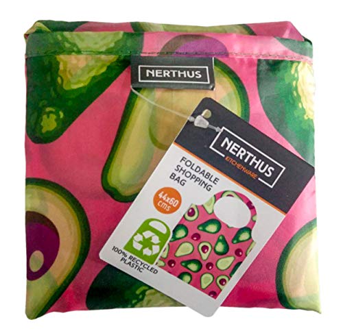 Nerthus FIH 686 686-Bolsa de la Compra 100, Reutilizable, Plegable, Bolsa Supermercado Resistente Compacta y Ecológica, Plástico 100% Reciclado, Aguacates, 43x43 cm