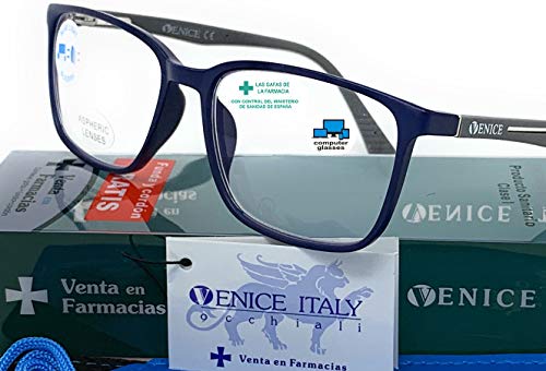 New Model Gafas de lectura con filtro bloqueo luz azul para gaming, ordenador, móvil. Anti fatiga STEEL professional unisex venice (Azul Gris, 3,50)