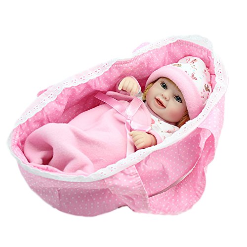 Nicery 11inch Renacido de la Reborn muñeca del silicón Duro Vinilo 28cm Impermeable Dormir Cesta de la Muchacha de Juguete de Regalo Rosado Blanco Reborn Baby Reborn Doll