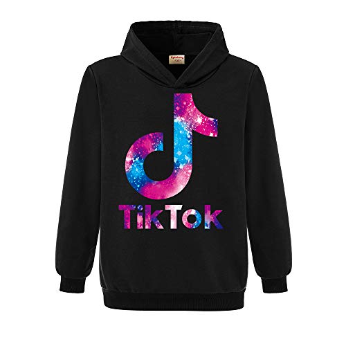 Niñas TIK Tok Sudadera con Capucha Sudadera Al Aire Libre Unisex Ropa para Niños Casual Sudadera con Capucha De Manga Larga (Black,13-14 años)