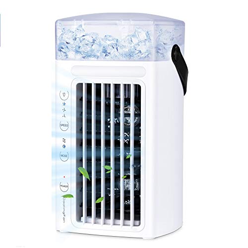 Ninonly Aire Acondicionado Portátil 3 en 1 Mini Enfriador de Aire, Ventilador Humidificador, Climatizador Evaporativo Ventilador con 3 Velocidades y 7 Colores LED Luz Hogar/Oficina (Blanco)