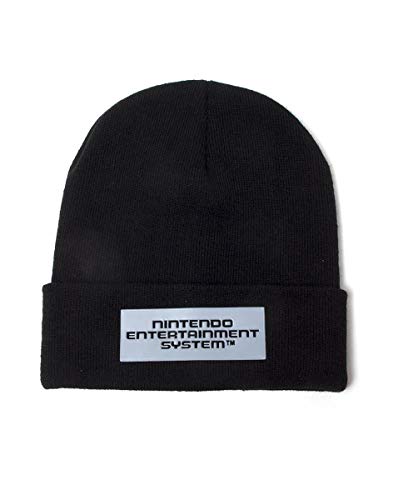 Nintendo NES Logo Roll-up Beanie Gorro de Punto, Negro (Black Black), Talla Única Unisex Adulto