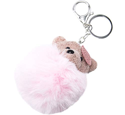 Oh My Shop PT1817F - Llavero con diseño de Osito de Peluche Envejecido Rosa y pompón Rosa