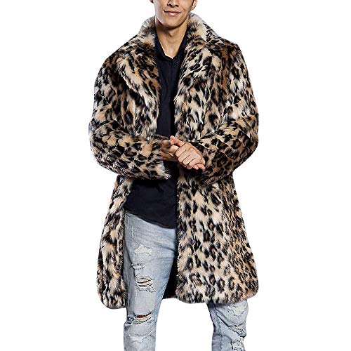 OHQ Hombres Leopardo CáLido Abrigo De Cuello De Piel Gruesa Chaqueta De Piel SintéTica Parka Outwear Cardigan Sudadera Tops Camisa Abrigo Ropa