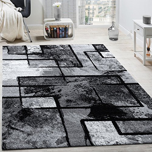 Paco Home Alfombra De Diseño Moderna De Velour Corto con Aspecto De Pintura Abstracta Negra, Gris Y Antracita, tamaño:160x230 cm