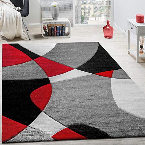 Paco Home Alfombra De Diseño Moderna Estampado Geométrico Contorneada En Rojo Negro Gris, tamaño:160x230 cm