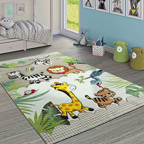 Paco Home Alfombra Infantil Animales Salvajes Crema Beige, tamaño:140x200 cm