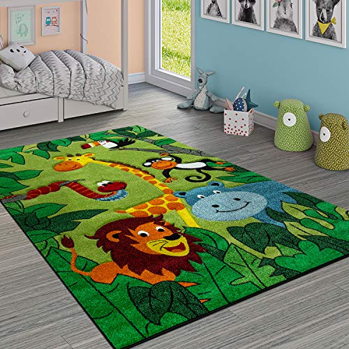 Paco Home Alfombra Infantil Animales Selváticos Verde, tamaño:120x170 cm