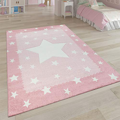 Paco Home Alfombra Infantil Habitación Infantil 3D Adorable Ribetes Diseño Estrellas Rosa Pastel, tamaño:80x150 cm