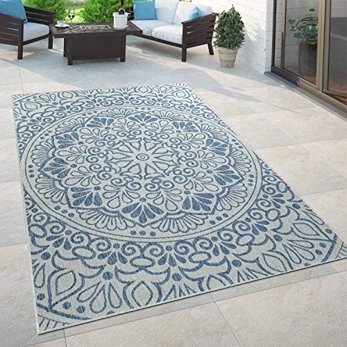 Paco Home Alfombra Interior Exterior Balcón Terraza Motivo Oriental Azul, tamaño:200x280 cm