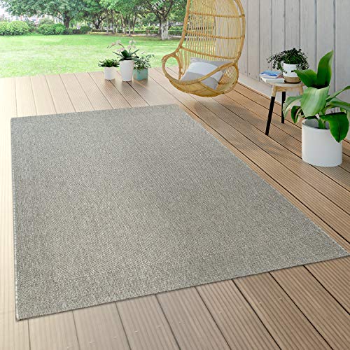 Paco Home Alfombra Interior Y Exterior Tejido Liso Efecto Sisal Aspecto Natural Monocolor Gris, tamaño:160x230 cm