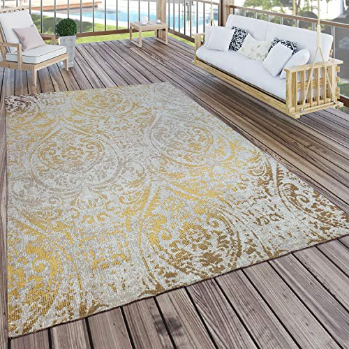 Paco Home Alfombra Interior/Exterior Oriental Amarillo Crema, tamaño:240x340 cm