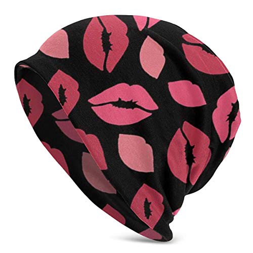 Pink Lips Mujeres Hombres Elegante Beanie Hat Soft Stretch Knit Slouchy Skull Cap