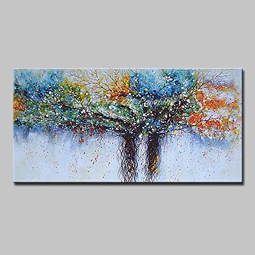 Pintura Al Óleo Pintada A Mano Moderno Paisaje Abstracto Paleta Cuchillo Pinturas Al Óleo,Negro Bosque De Dosel Azul Nórdico,Decoración De Arte De Pared Grande para El Hogar Sala De Estar Dormitor