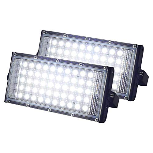 POHOVE Luz inundación 50W 220V Paisaje Alto Brillo Jardín 50 LED Soporte Ajustable Reflector Exterior Montado en la Pared Patio la Calle Foco Exterior Impermeable(2 piezasBlanco frío)