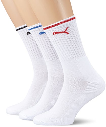 PUMA Crew Stripe 3p deporte, Blanco (White 300), 35/38 (Talla del fabricante: 035) (Pack de 3) para Hombre