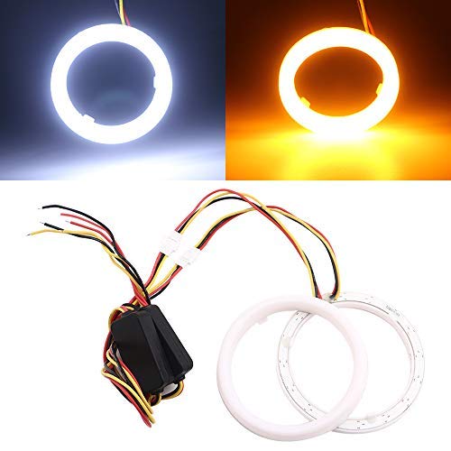 Qasim 1 par de LED Angel Eyes 80MM Ojos de Ángel Motocicleta Coche Halo Anillos 4014 102SMD Blanco + Ámbar Switchback para DRL Faro Luz Antiniebla Diurna DC12V