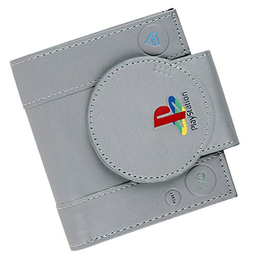 QFERW Luggage Game Handle Playstation Wallet PS1 Shape Monedero con Tarjetero para Hombre Bi Fold, Gris