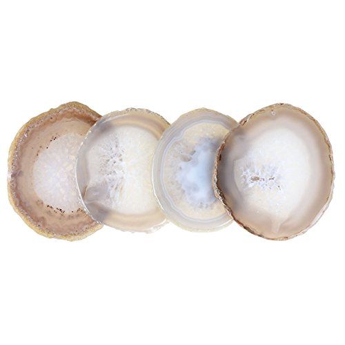 qgem Juego de 4 piedras naturales ágata rebanadas Geode, bebidas posavasos Copa Mat, irregular curación cristales colección decoración del hogar, beber regalo 2,95 – 3,15 pulgadas