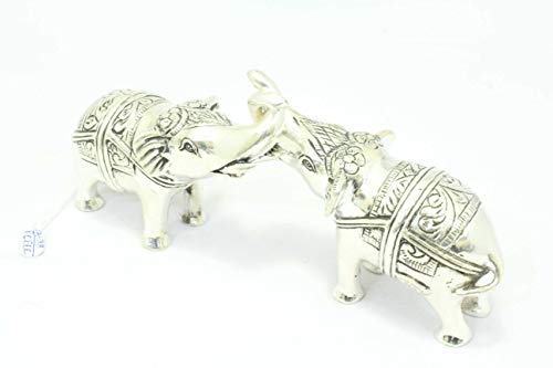 Rajasthan gems Par de figuras de elefantes hechas a mano de plata de ley 925 para decoración del hogar