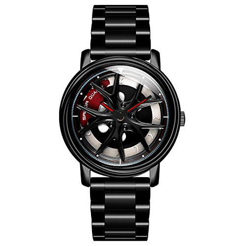 Reloj de Cubo de Rueda de Coche, Reloj de Pulsera de Cuarzo japonés Resistente al Agua, Relojes Deportivos para Hombre con diseño Giratorio de Rueda de Borde (Negro)