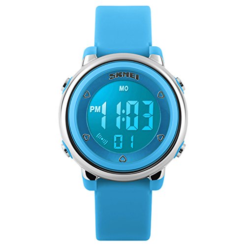 Reloj digital deportivo para niños, reloj para deportes al aire libre, resistente al agua, con cronómetro, alarma y luz LED, de color azul