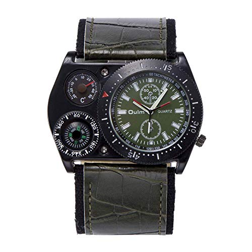 Relojes De Pulsera Rectangulares Multifunción para Hombres Cronógrafo Analógico Brazalete De Cuarzo Brújula Termómetro Reloj Militar con Correa De PU Dial No Impermeable