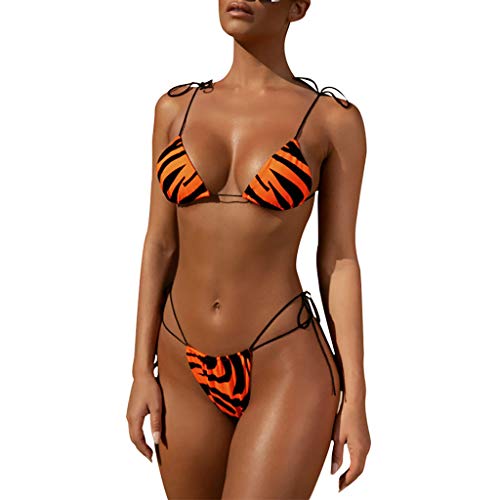 RISTHY Tops de Bikini Traje de baño de Playa Push Up Acolchado Bra Bikini Estampado Cebra Verano Trajes de baño Correas Tirantes Tops y Braguitas Mujer